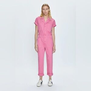 PISTOLA grover short sleeve field jumpsuit in flamingo pink — size smal